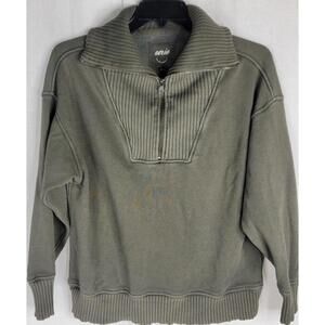 Aerie Down To Earth Quarter Zip‎ Olive Green Sweatshirt